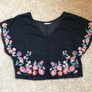 Black and Floral Sheer Blouse